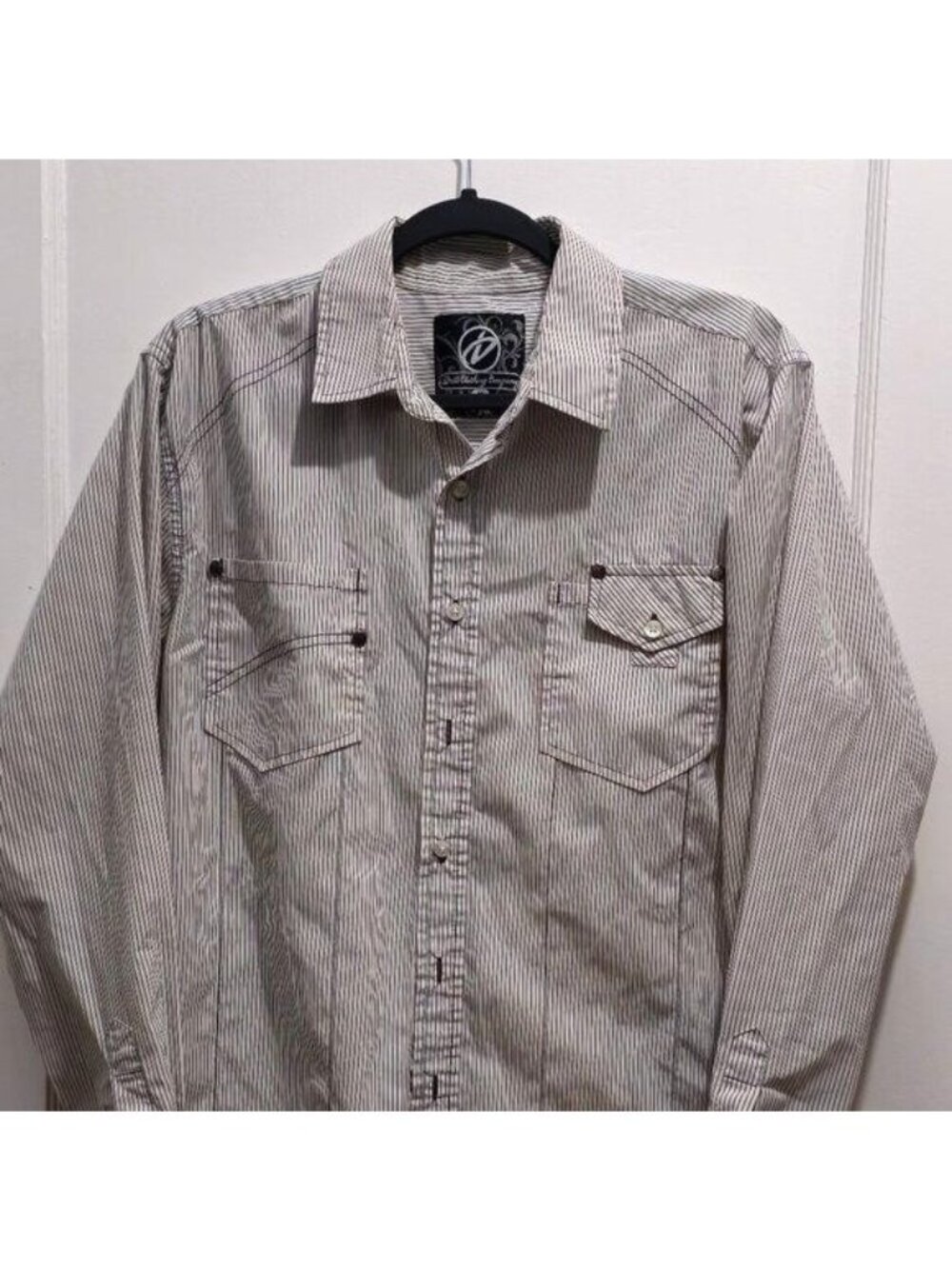 Drill Clothing Co. Women's Striped Button-Up Shirt L/S Medium Cotton White & Bla